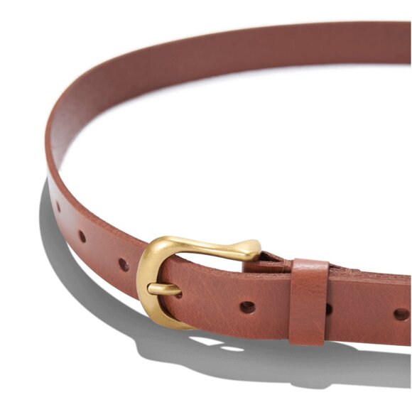 New Frye 100% leather 25MM flat strap loop cognac brown gold hardware belt S/M main image 12